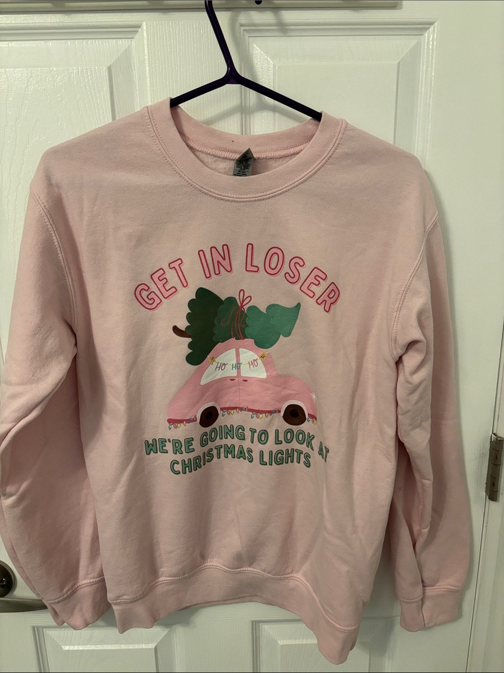 Get In Loser Pink Graphic Christmas Sweatshirt